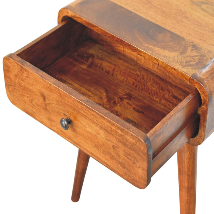 Mid-Century Modern Chestnut Nightstand - Solid Mango Wood Bedside Table for Bedroom - product view 6 showing handcrafted...