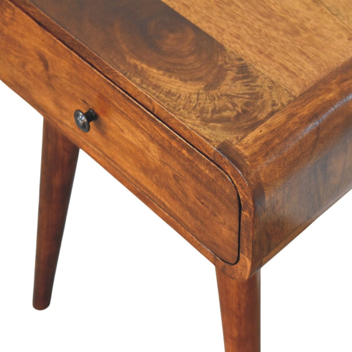 Mid-Century Modern Chestnut Nightstand - Solid Mango Wood Bedside Table for Bedroom - product view 5 showing handcrafted...