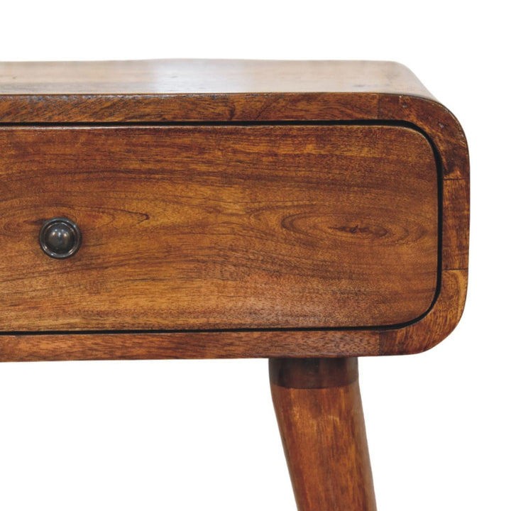 Mid-Century Modern Chestnut Nightstand - Solid Mango Wood Bedside Table for Bedroom - product view 4 showing handcrafted...