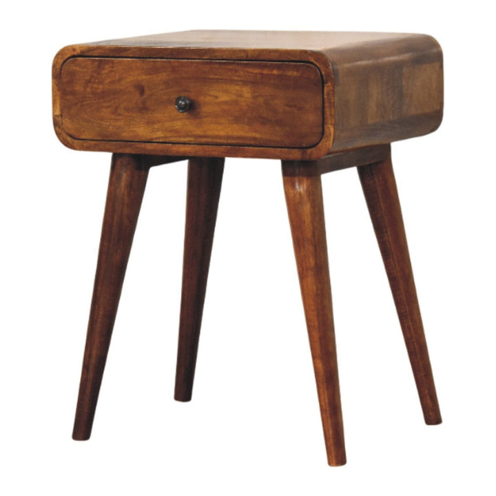 Mid-Century Modern Chestnut Nightstand - Solid Mango Wood Bedside Table for Bedroom - product view 2 showing handcrafted...