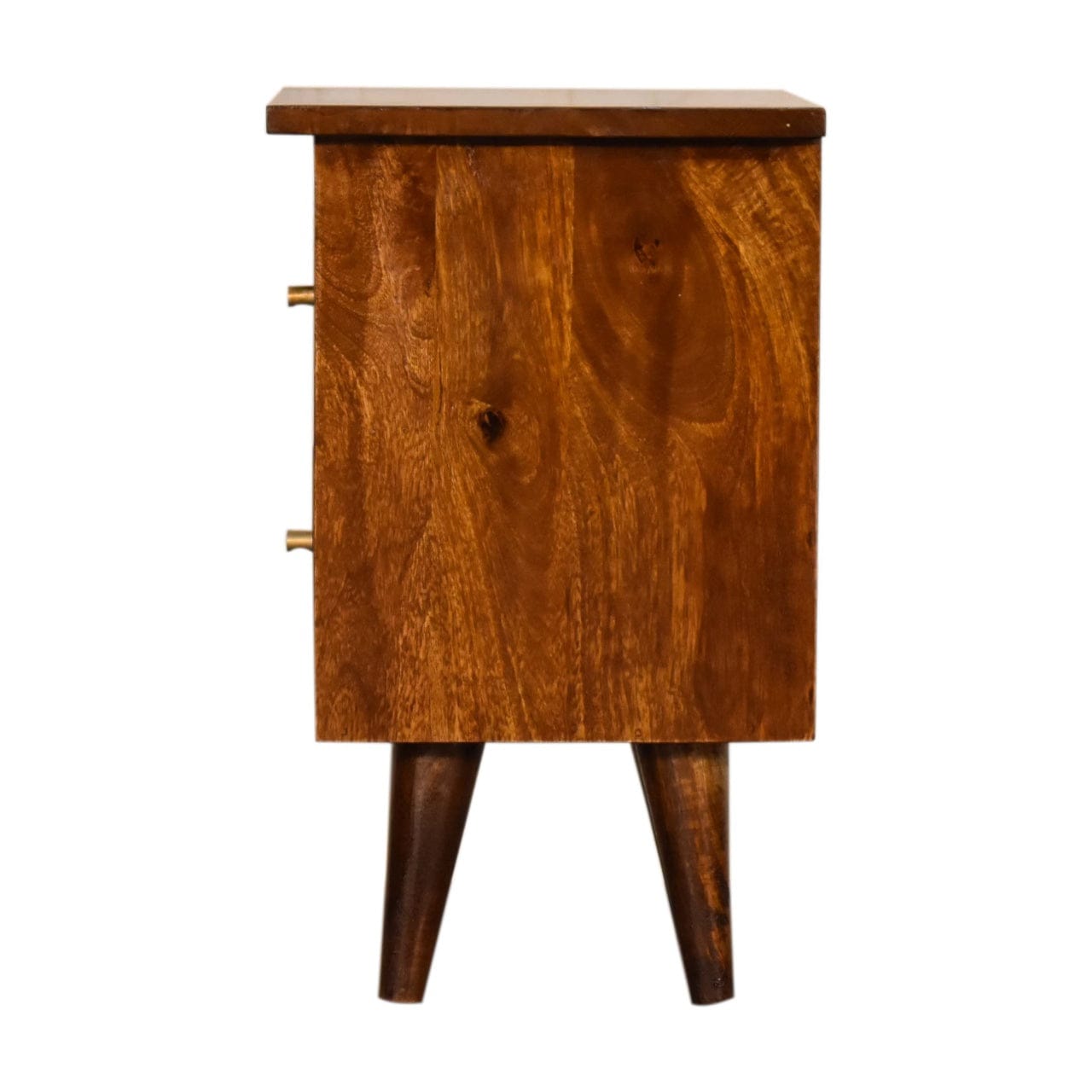 Mid-Century Modern Chestnut Nightstand - Solid Mango Wood Bedside Table for Bedroom - product view 8 showing handcrafted...