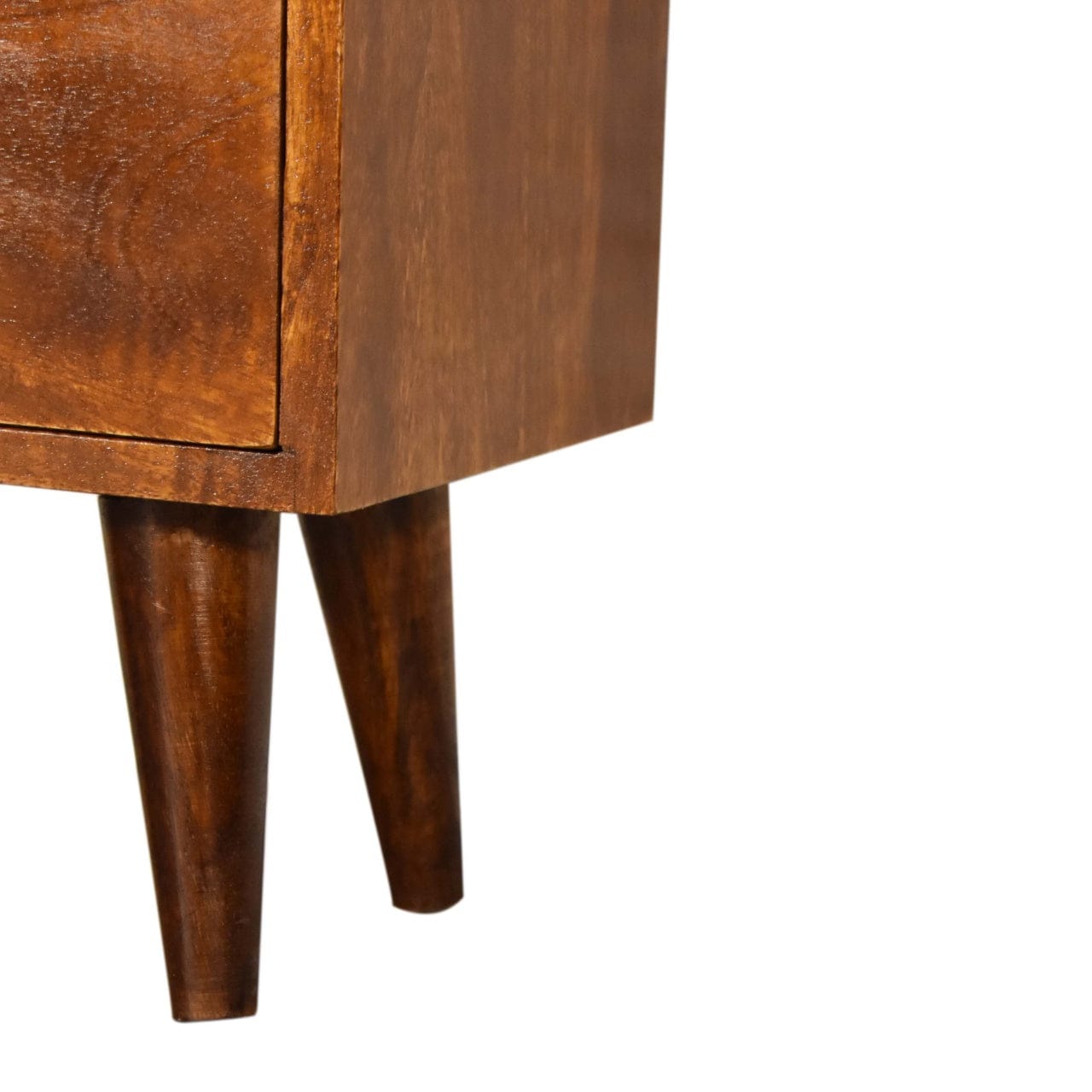 Mid-Century Modern Chestnut Nightstand - Solid Mango Wood Bedside Table for Bedroom - product view 7 showing handcrafted...