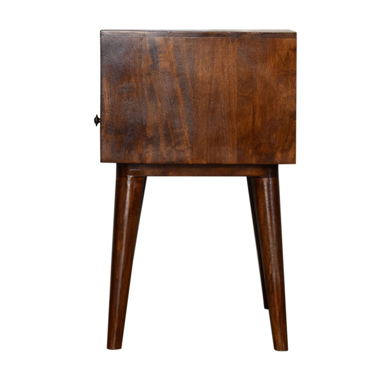 Mid-Century Modern Chestnut Solid Wood Nightstand - Solid Mango Wood Bedside Table for Bedroom - product view 9 showing...