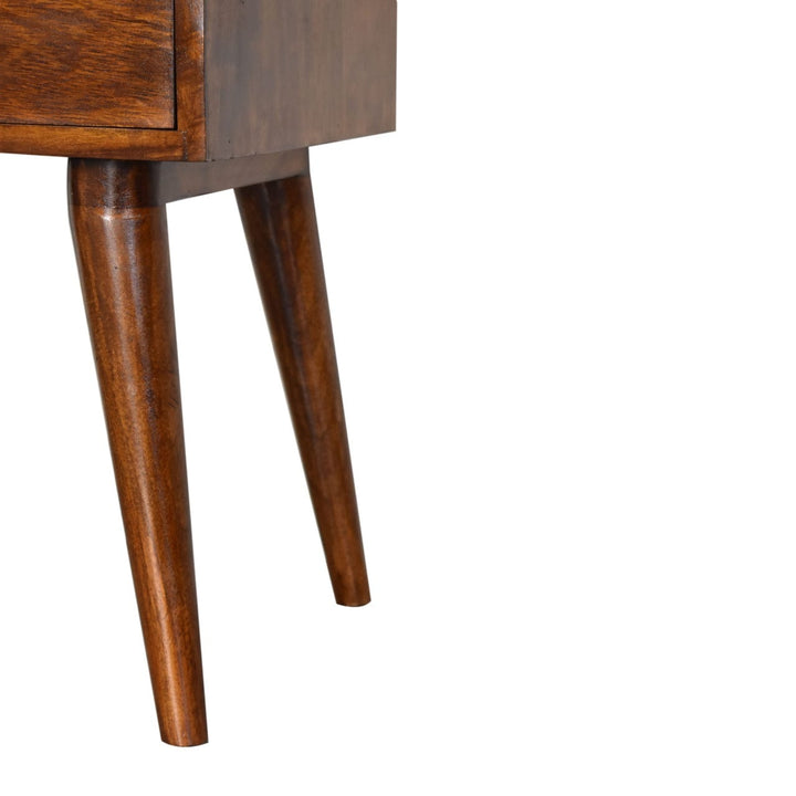 Mid-Century Modern Chestnut Solid Wood Nightstand - Solid Mango Wood Bedside Table for Bedroom - product view 8 showing...