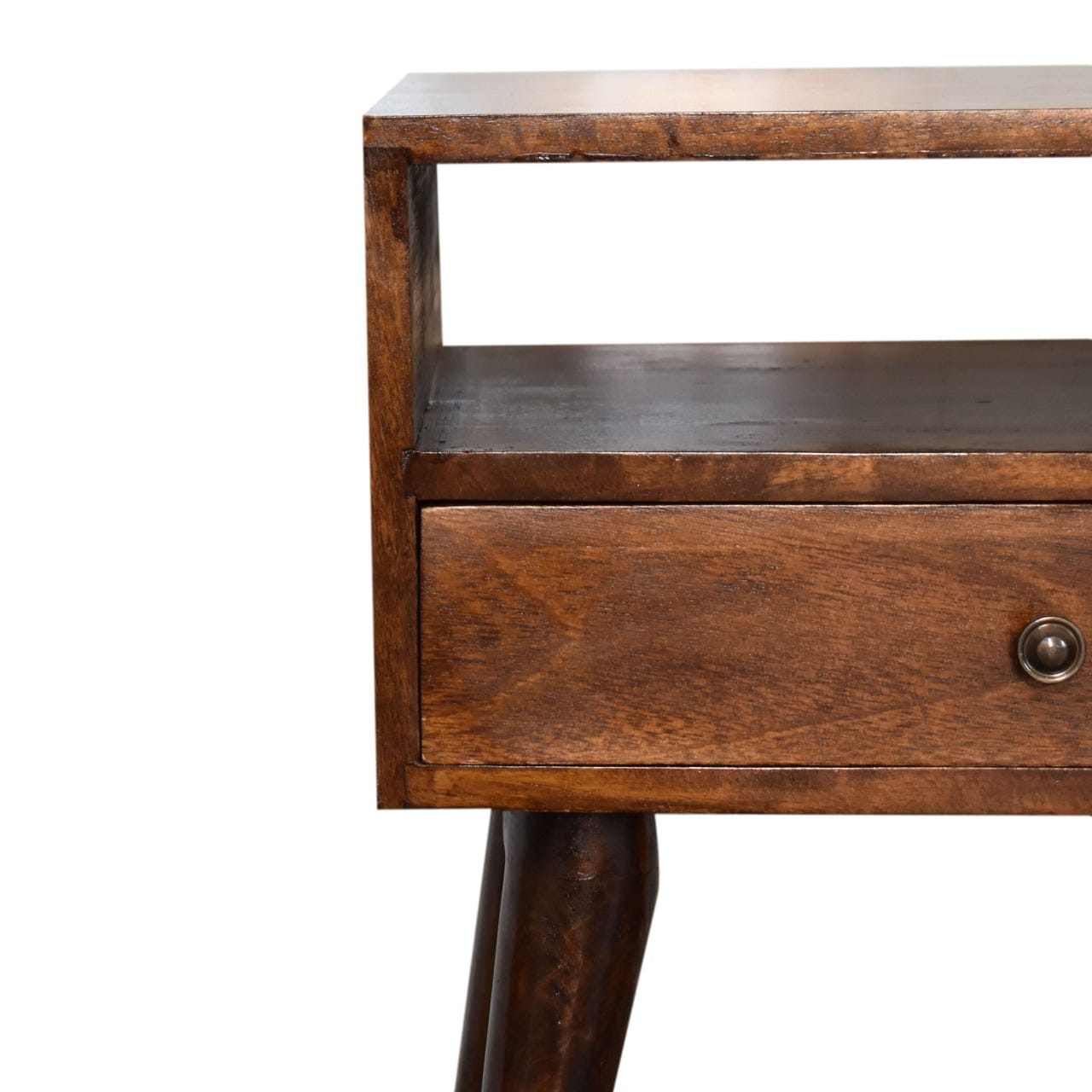 Mid-Century Modern Chestnut Solid Wood Nightstand - Solid Mango Wood Bedside Table for Bedroom - product view 5 showing...