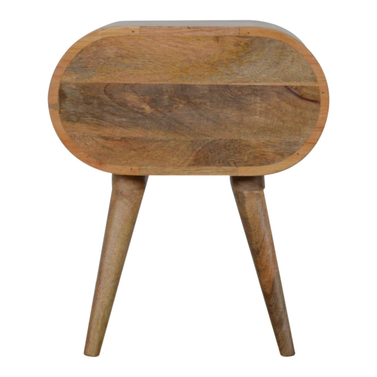 Mid-Century Modern Circular Nightstand - Solid Mango Wood Bedside Table for Bedroom - product view 8 showing handcrafted...