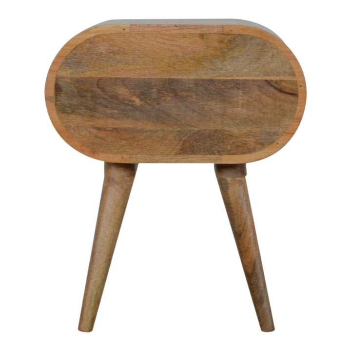 Mid-Century Modern Circular Nightstand - Solid Mango Wood Bedside Table for Bedroom - product view 8 showing handcrafted...