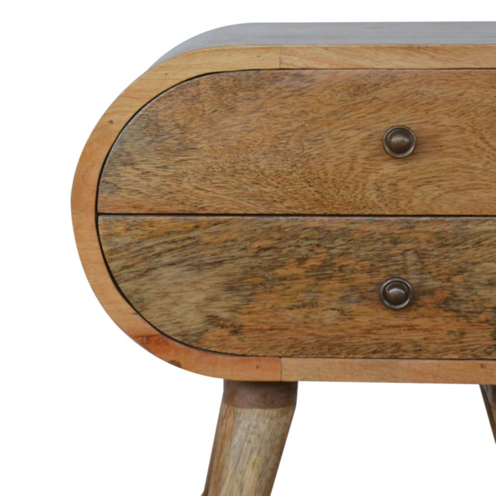 Mid-Century Modern Circular Nightstand - Solid Mango Wood Bedside Table for Bedroom - product view 3 showing handcrafted...