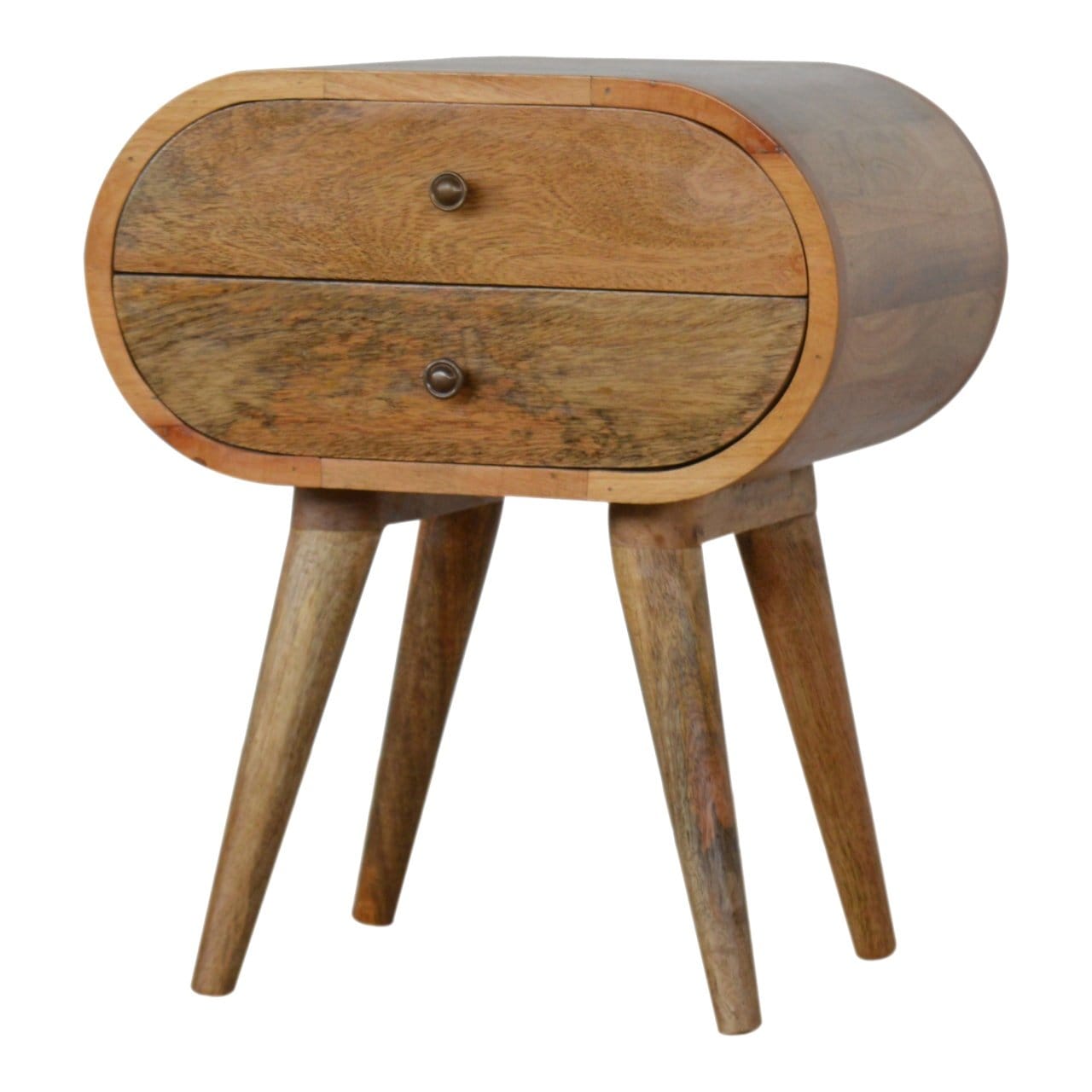 Mid-Century Modern Circular Nightstand - Solid Mango Wood Bedside Table for Bedroom - main view showing handcrafted solid...