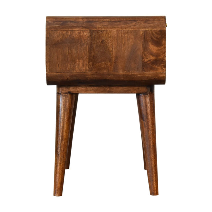 Mid-Century Modern Close-knit Chestnut Nightstand - Solid Mango Wood Bedside Table for Bedroom - product view 8 showing...