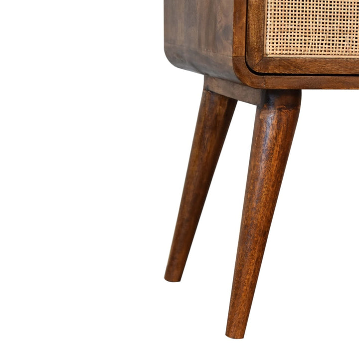 Mid-Century Modern Close-knit Chestnut Nightstand - Solid Mango Wood Bedside Table for Bedroom - product view 7 showing...