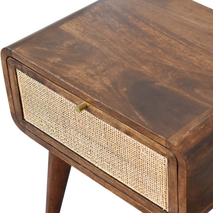 Mid-Century Modern Close-knit Chestnut Nightstand - Solid Mango Wood Bedside Table for Bedroom - product view 5 showing...