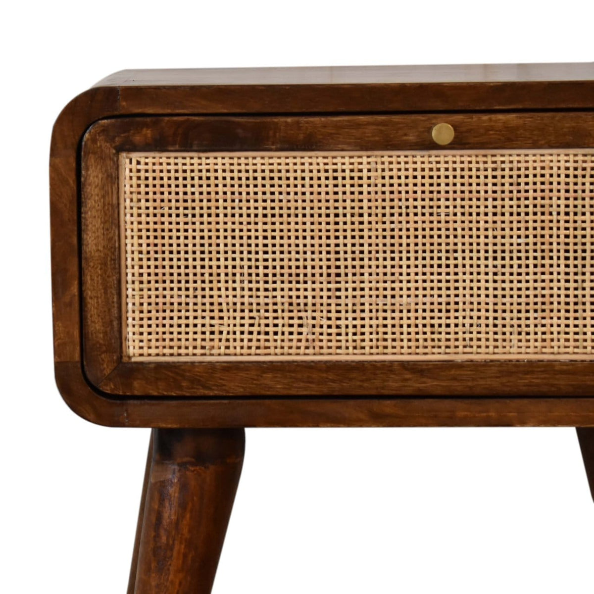 Mid-Century Modern Close-knit Chestnut Nightstand - Solid Mango Wood Bedside Table for Bedroom - product view 4 showing...