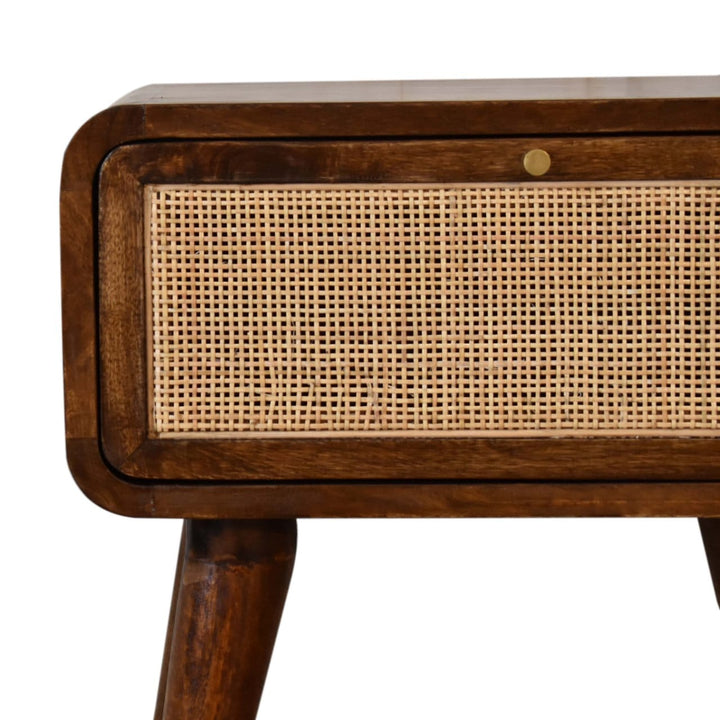 Mid-Century Modern Close-knit Chestnut Nightstand - Solid Mango Wood Bedside Table for Bedroom - product view 4 showing...