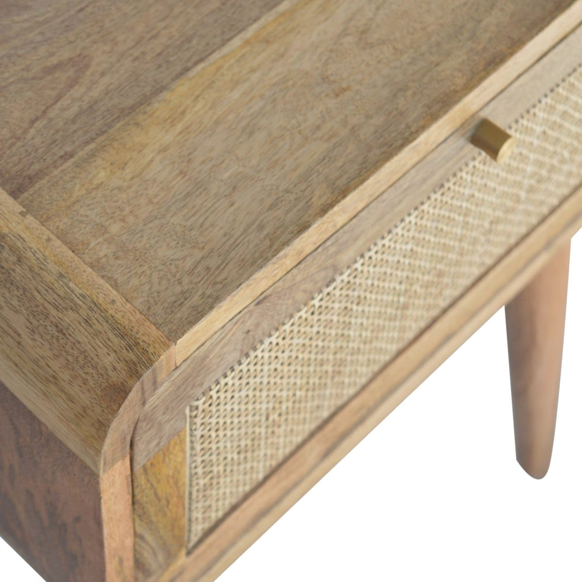 Mid-Century Modern Close-knit Nightstand - Solid Mango Wood Bedside Table for Bedroom - product view 3 showing...