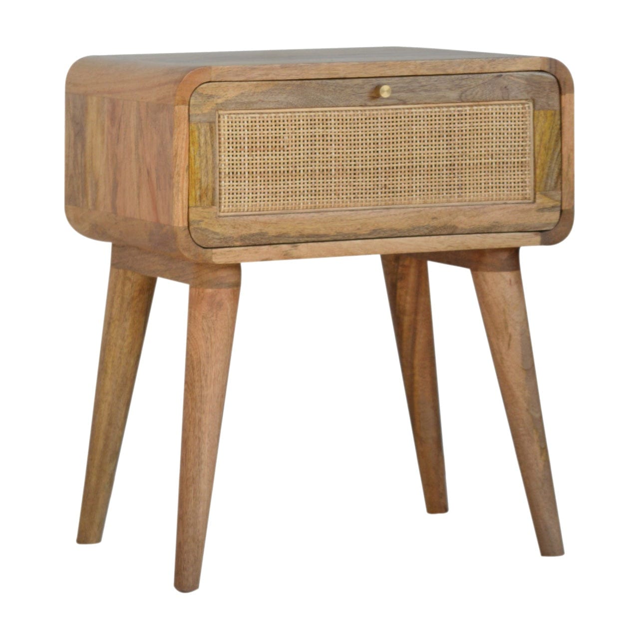 Mid-Century Modern Close-knit Nightstand - Solid Mango Wood Bedside Table for Bedroom - product view 2 showing...