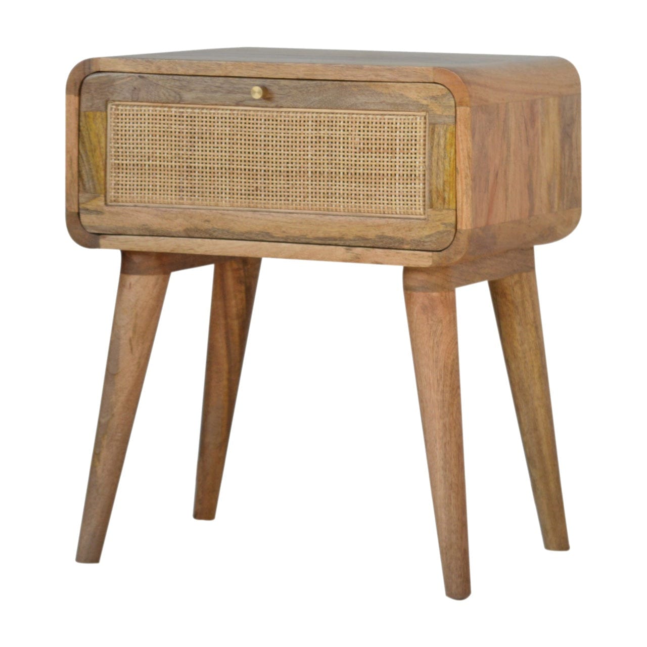 Mid-Century Modern Close-knit Nightstand - Solid Mango Wood Bedside Table for Bedroom - main view showing handcrafted...