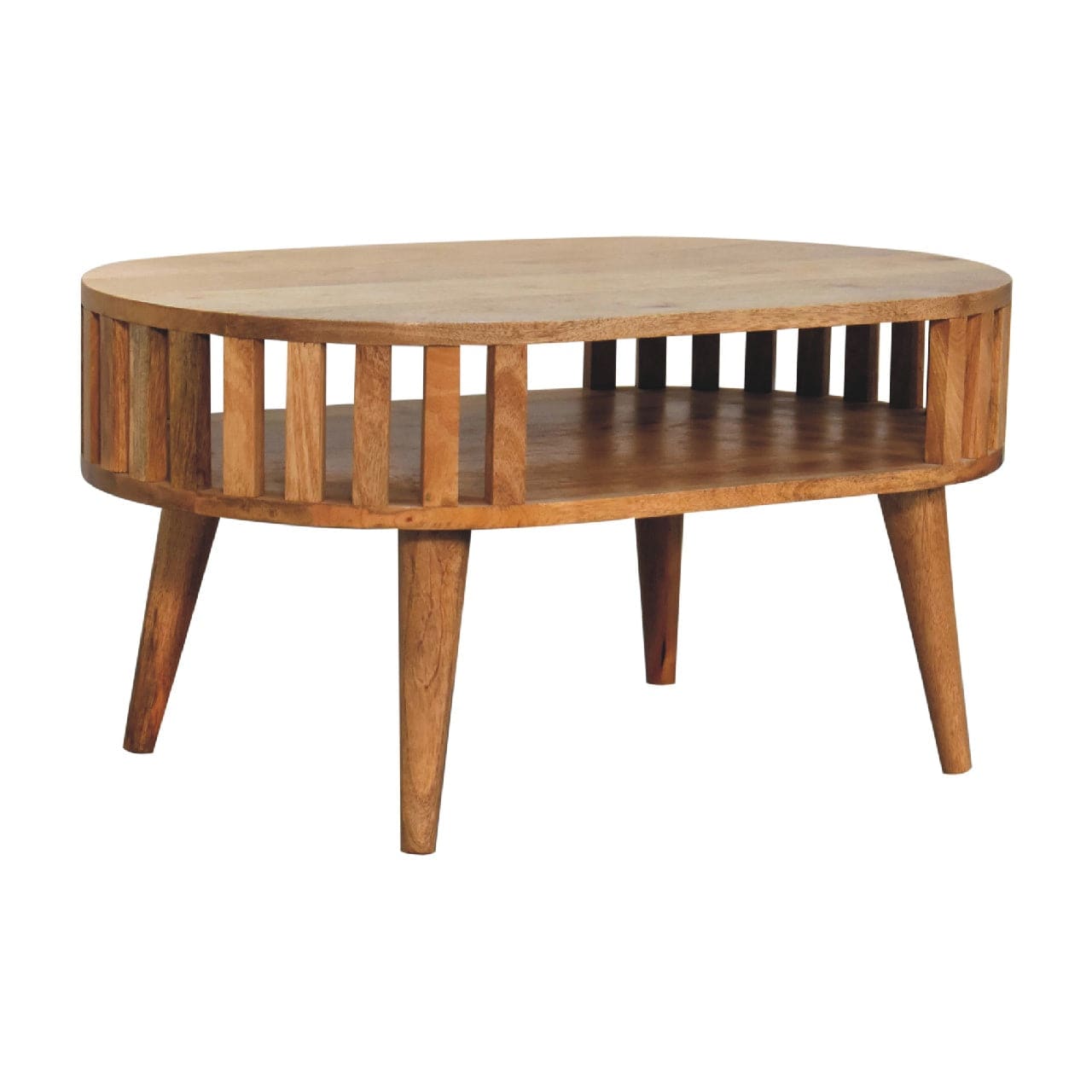 Mid-Century Modern Coffee Table - Solid Mango Wood Center Table for Living Room - product view 3 showing handcrafted...