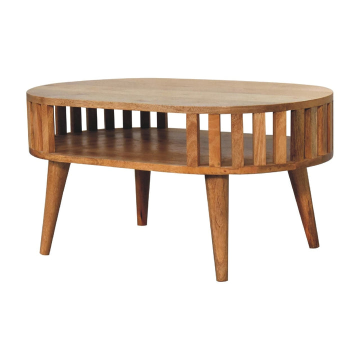 Mid-Century Modern Coffee Table - Solid Mango Wood Center Table for Living Room - product view 2 showing handcrafted...