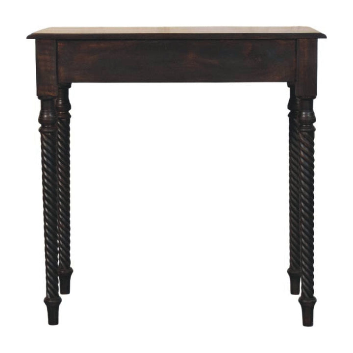 Cordelier Turned-Leg Writing Desk - Solid Mango Wood Writing Table for Home Office - product view 9 showing handcrafted...