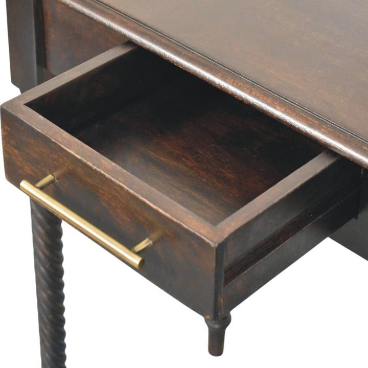 Cordelier Turned-Leg Writing Desk - Solid Mango Wood Writing Table for Home Office - product view 6 showing handcrafted...