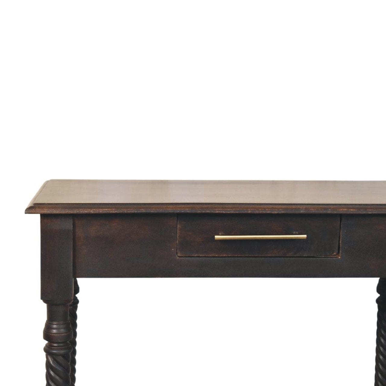 Cordelier Turned-Leg Writing Desk - Solid Mango Wood Writing Table for Home Office - product view 4 showing handcrafted...