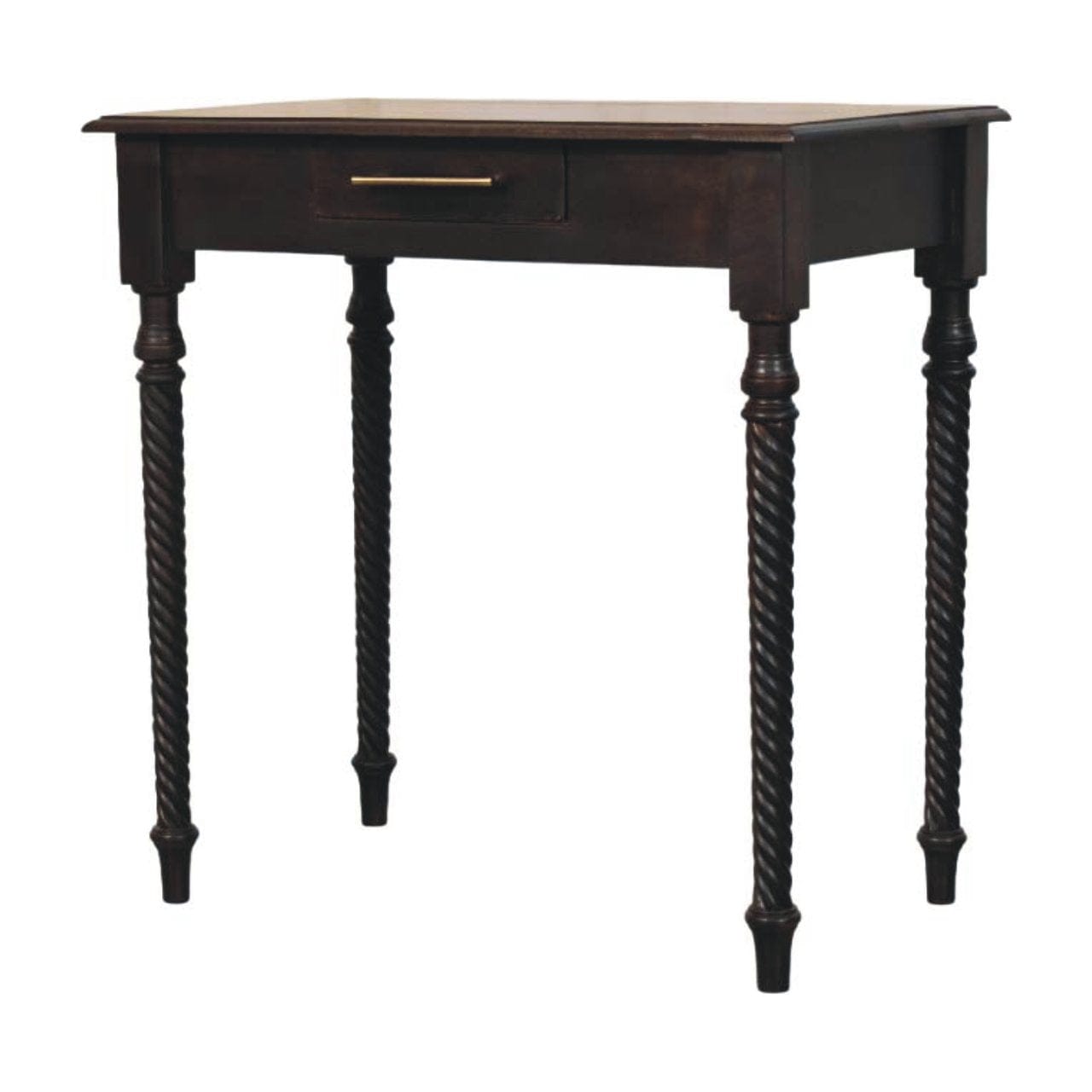 Cordelier Turned-Leg Writing Desk - Solid Mango Wood Writing Table for Home Office - product view 3 showing handcrafted...