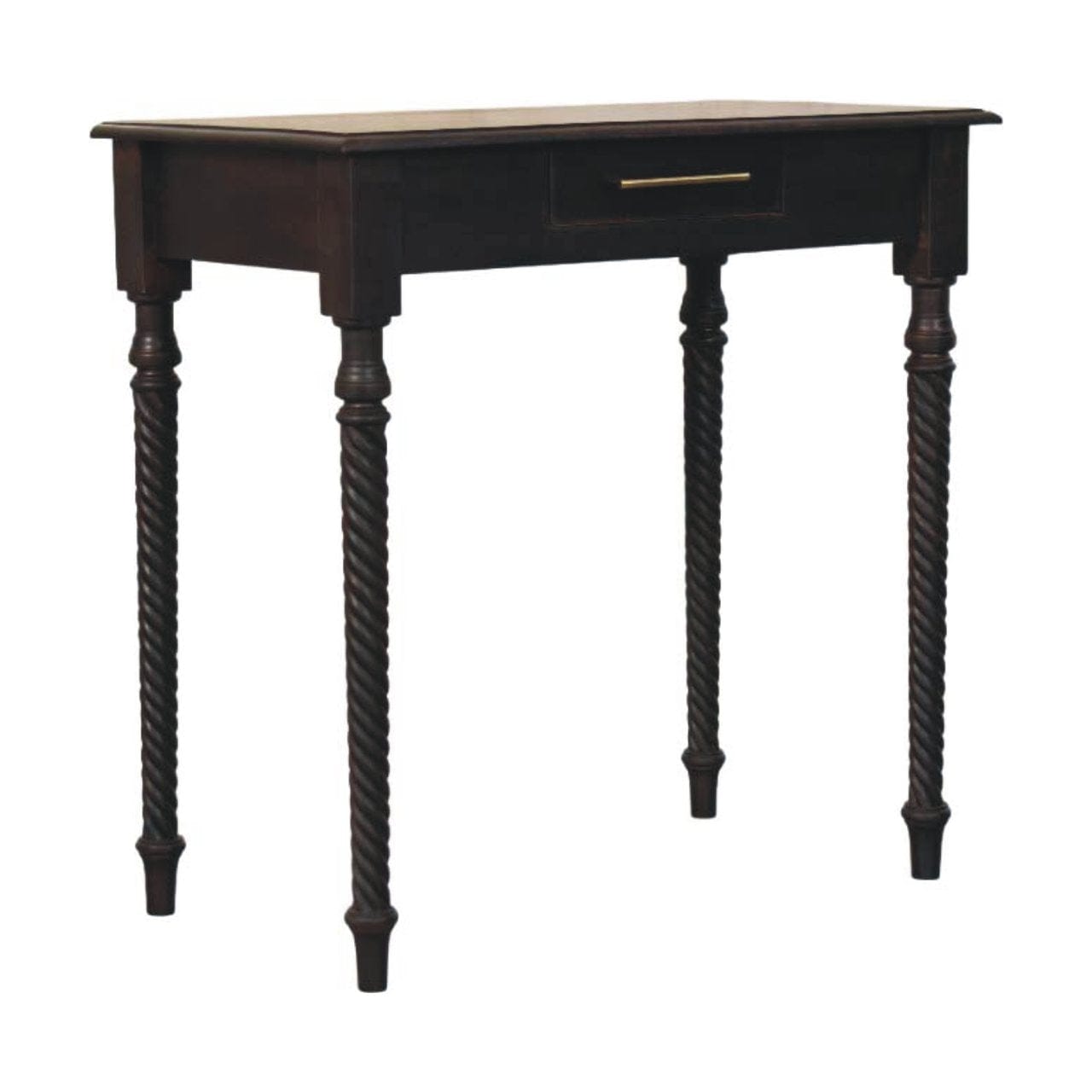 Cordelier Turned-Leg Writing Desk - Solid Mango Wood Writing Table for Home Office - product view 2 showing handcrafted...