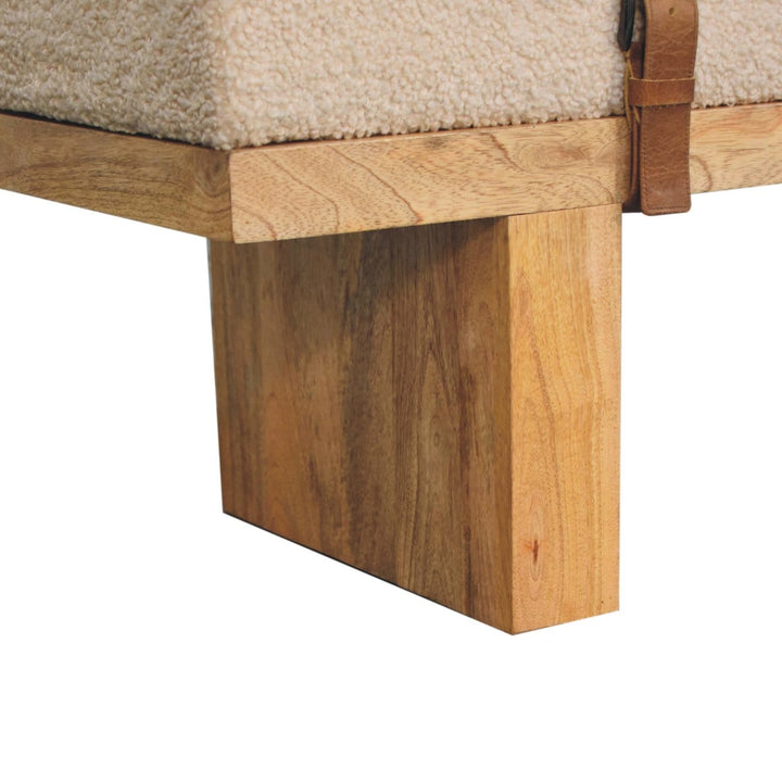 Mid-Century Modern Cream Boucle Bench - Solid Mango Wood Seating Furniture for Entryway - product view 9 showing...