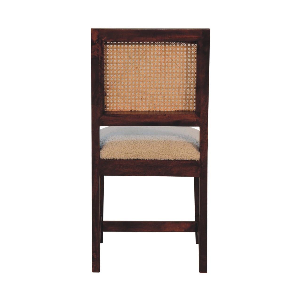 Cream Bouclé Rattan Dining Chair - Solid Mango Wood Chair - product view 9 showing handcrafted solid mango wood chair