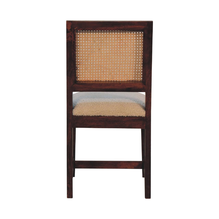 Cream Bouclé Rattan Dining Chair - Solid Mango Wood Chair - product view 9 showing handcrafted solid mango wood chair