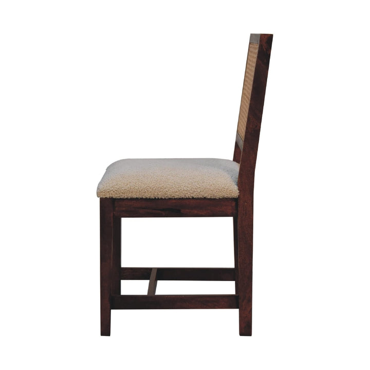 Cream Bouclé Rattan Dining Chair - Solid Mango Wood Chair - product view 8 showing handcrafted solid mango wood chair