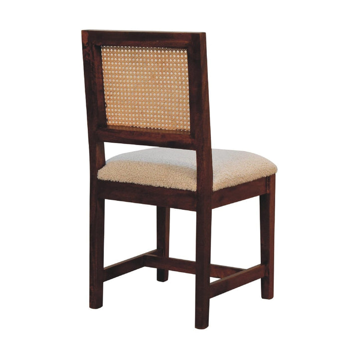 Cream Bouclé Rattan Dining Chair - Solid Mango Wood Chair - product view 7 showing handcrafted solid mango wood chair