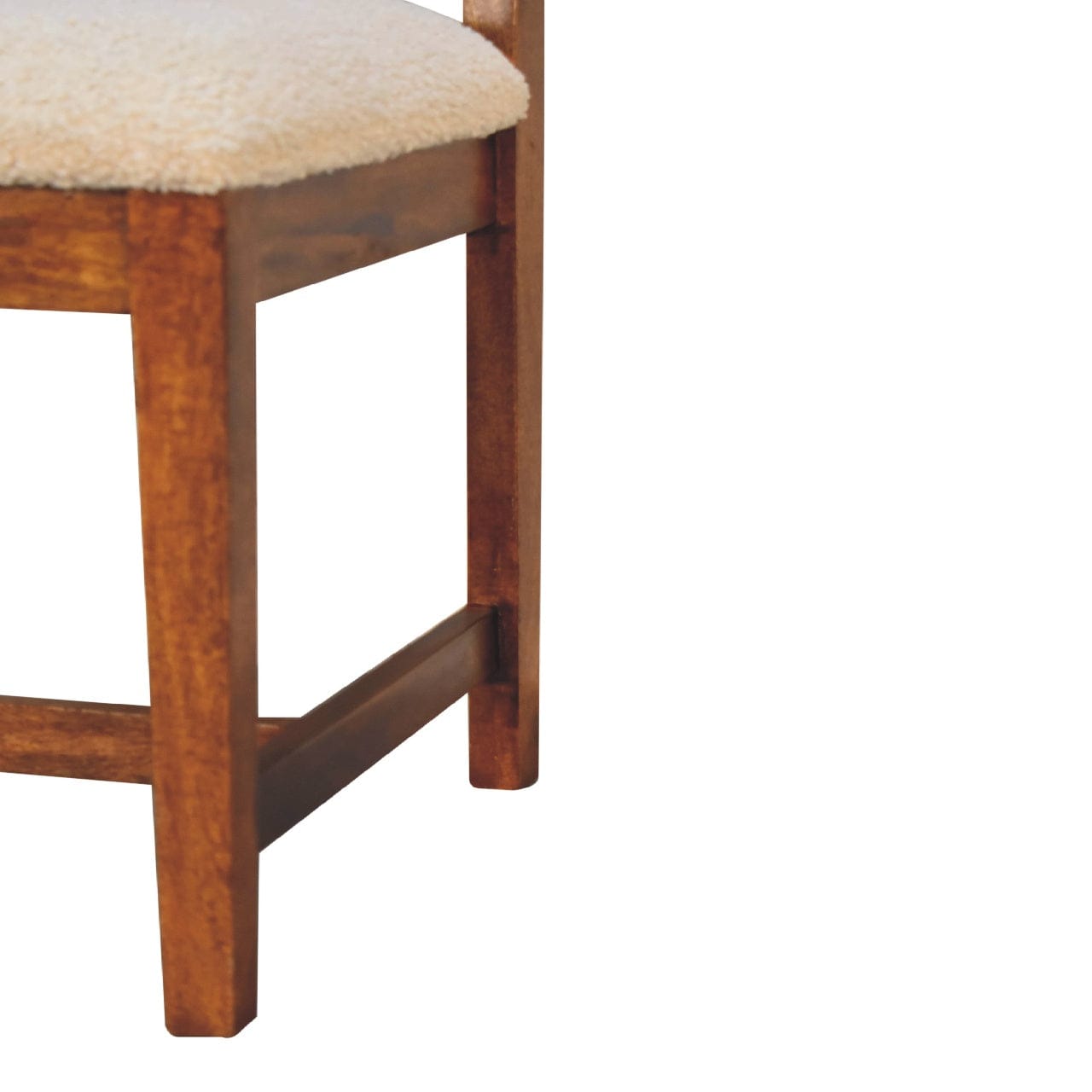 Cream Bouclé Rattan Dining Chair - Solid Mango Wood Chair - product view 6 showing handcrafted solid mango wood chair