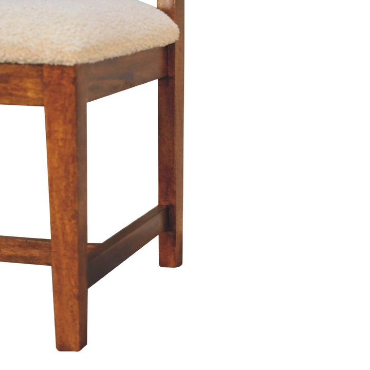 Cream Bouclé Rattan Dining Chair - Solid Mango Wood Chair - product view 6 showing handcrafted solid mango wood chair