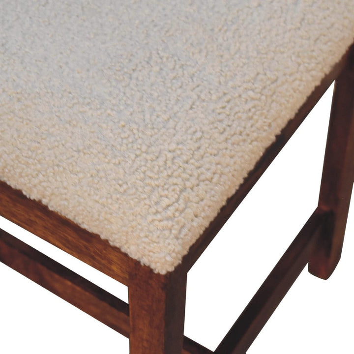 Cream Bouclé Rattan Dining Chair - Solid Mango Wood Chair - product view 5 showing handcrafted solid mango wood chair