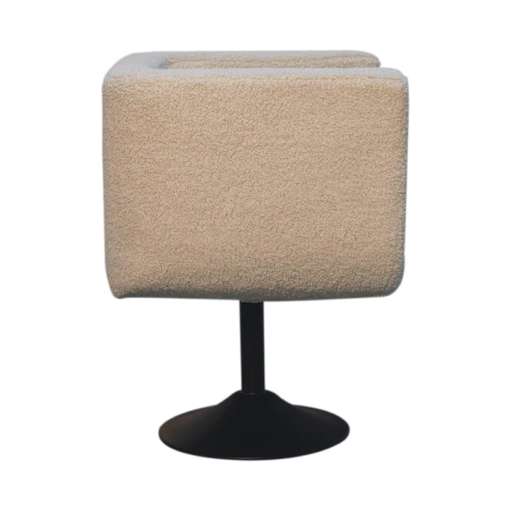 Mid-Century Modern Cream Boucle Swivel Chair in Solid Mango Wood - product view 9 showing handcrafted solid mango wood chair