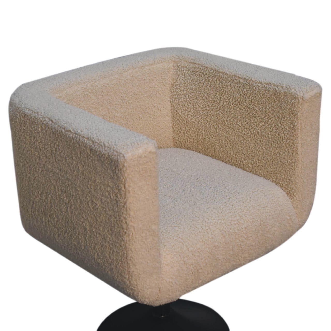 Mid-Century Modern Cream Boucle Swivel Chair in Solid Mango Wood - product view 7 showing handcrafted solid mango wood chair