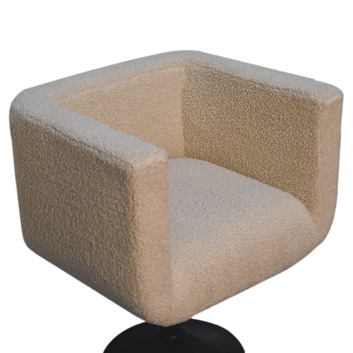 Mid-Century Modern Cream Boucle Swivel Chair in Solid Mango Wood - product view 7 showing handcrafted solid mango wood chair