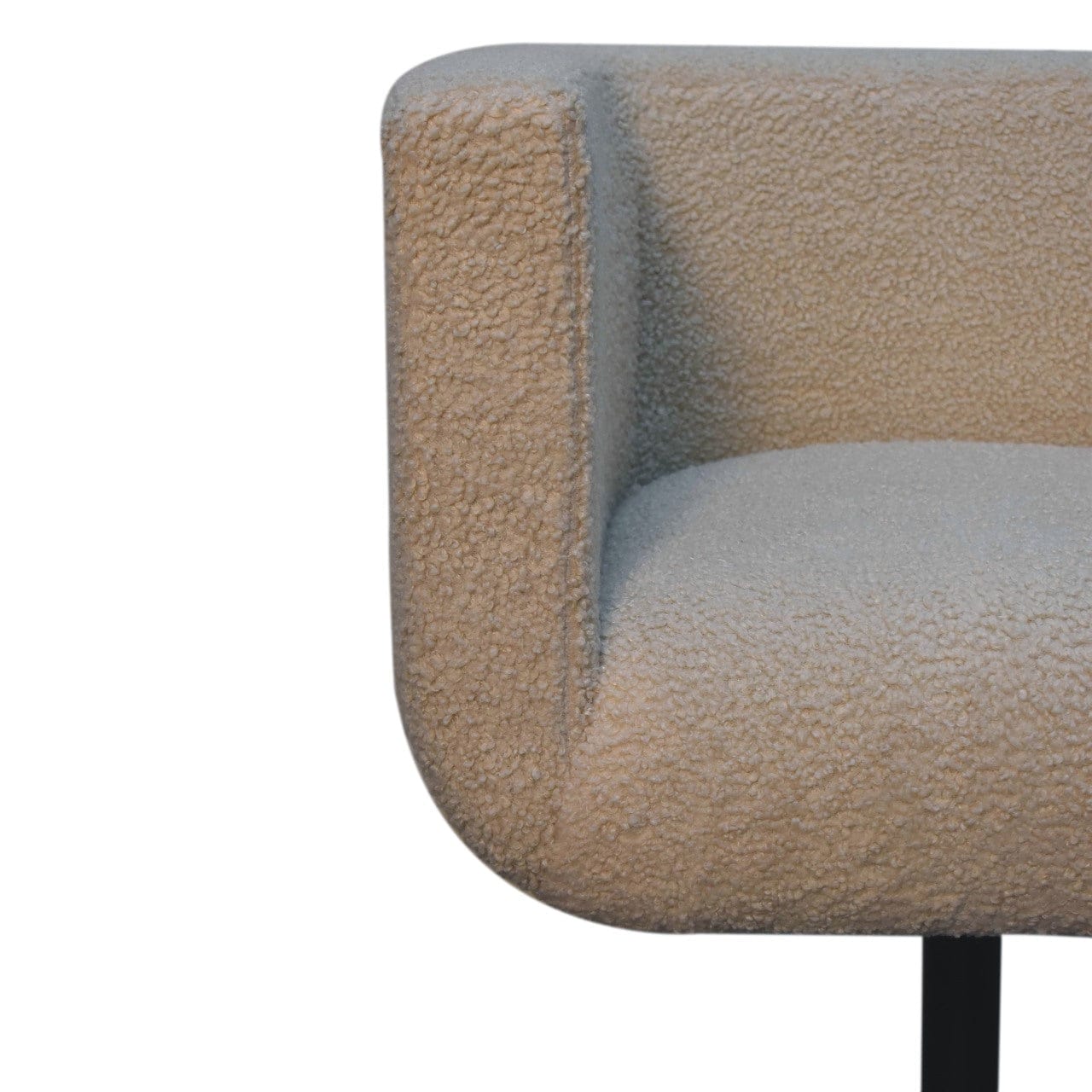 Mid-Century Modern Cream Boucle Swivel Chair in Solid Mango Wood - product view 5 showing handcrafted solid mango wood chair