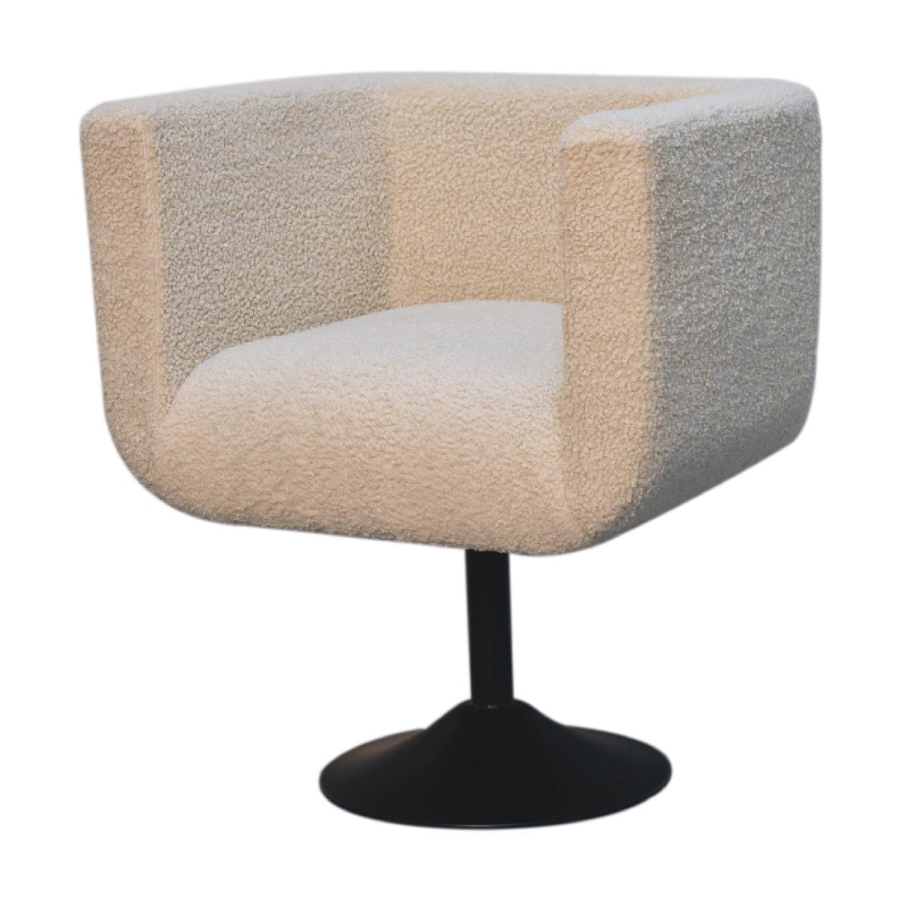 Mid-Century Modern Cream Boucle Swivel Chair in Solid Mango Wood - product view 4 showing handcrafted solid mango wood chair