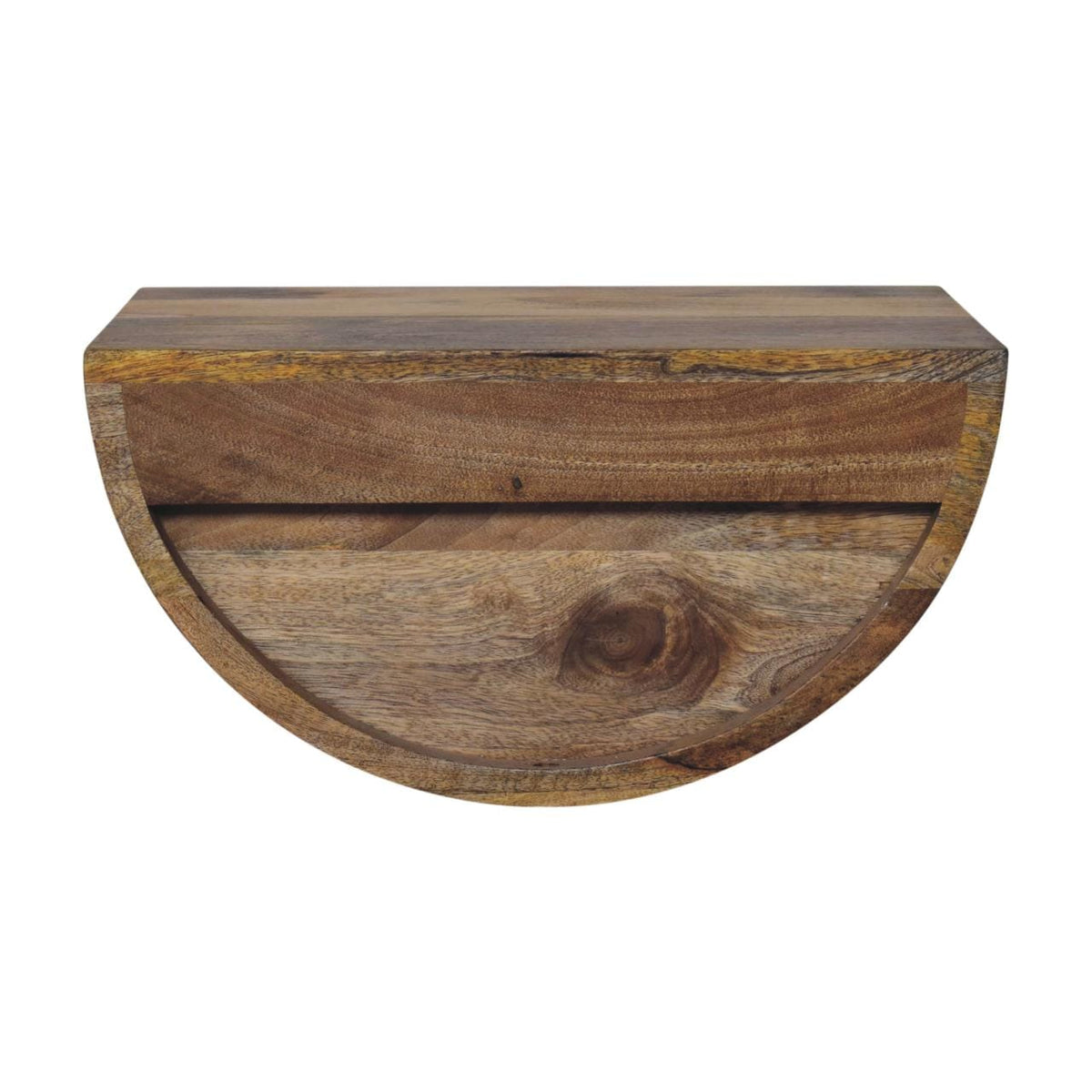 Farmhouse Crescent Floating Nightstand - Solid Mango Wood Bedside Table for Bedroom - product view 8 showing handcrafted...
