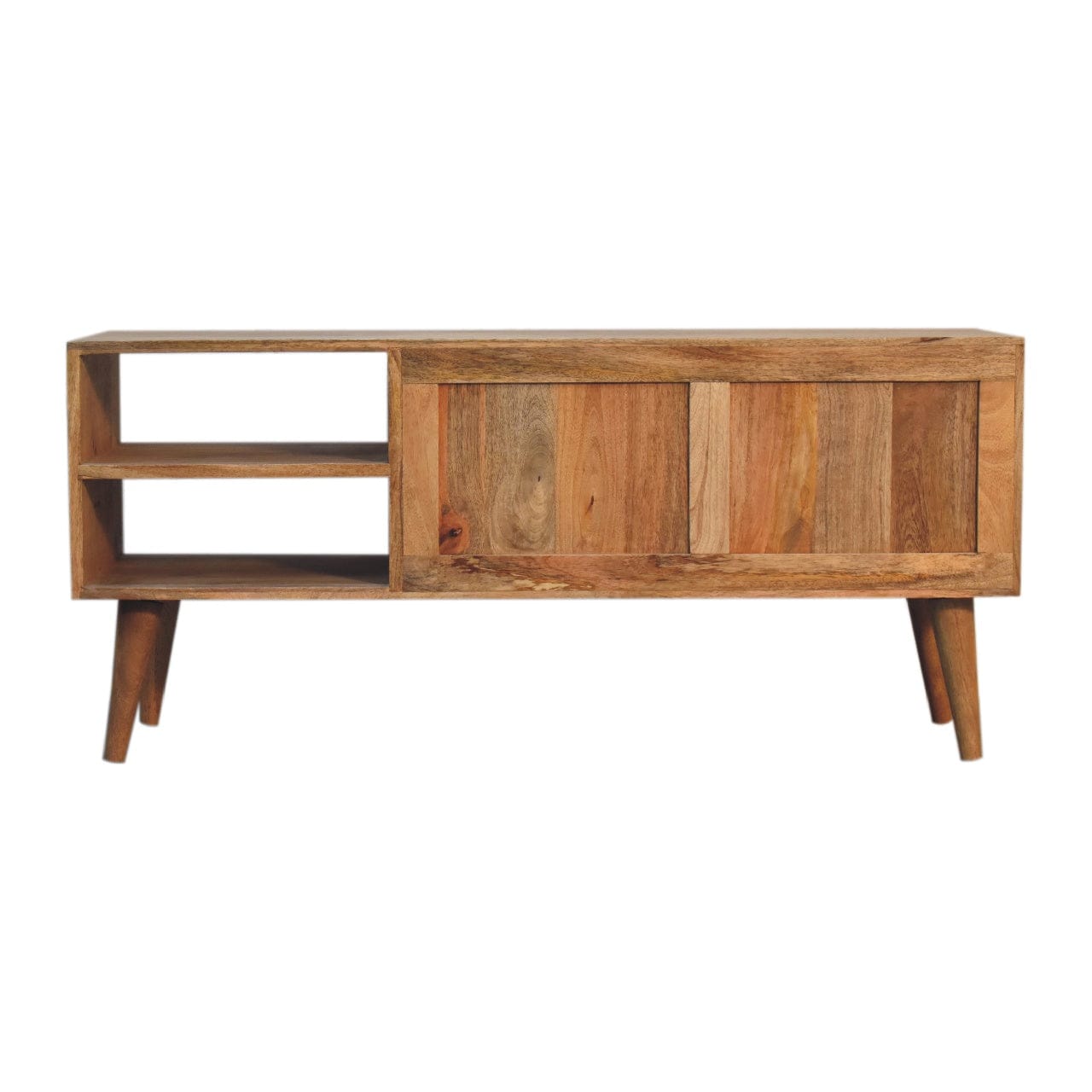 Mid-Century Modern Cubana TV Stand - Solid Mango Wood Entertainment Center for Living Room - product view 8 showing...