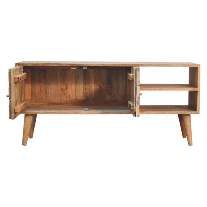 Mid-Century Modern Cubana TV Stand - Solid Mango Wood Entertainment Center for Living Room - product view 5 showing...