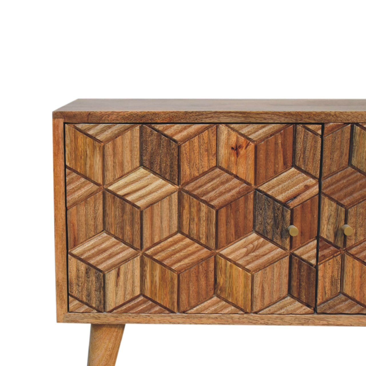 Mid-Century Modern Cubana TV Stand - Solid Mango Wood Entertainment Center for Living Room - product view 3 showing...