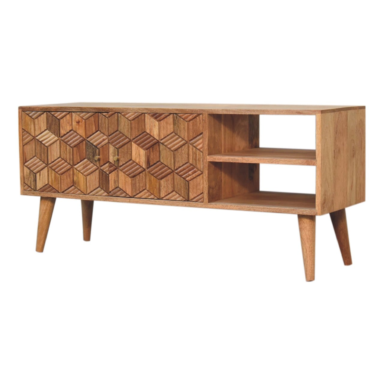 Mid-Century Modern Cubana TV Stand - Solid Mango Wood Entertainment Center for Living Room - main view showing...