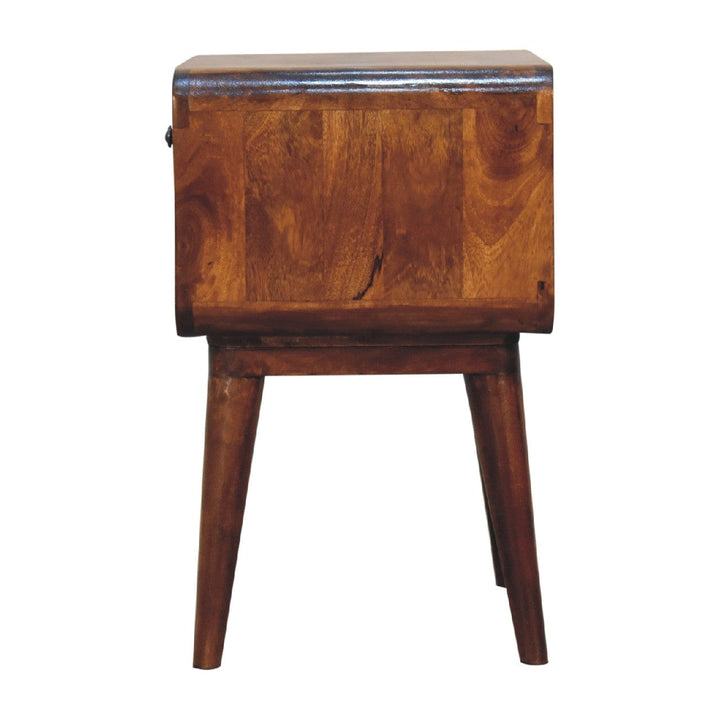 Mid-Century Modern Curve Open Slot Chestnut Nightstand - Solid Mango Wood Bedside Table for Bedroom - product view 8...