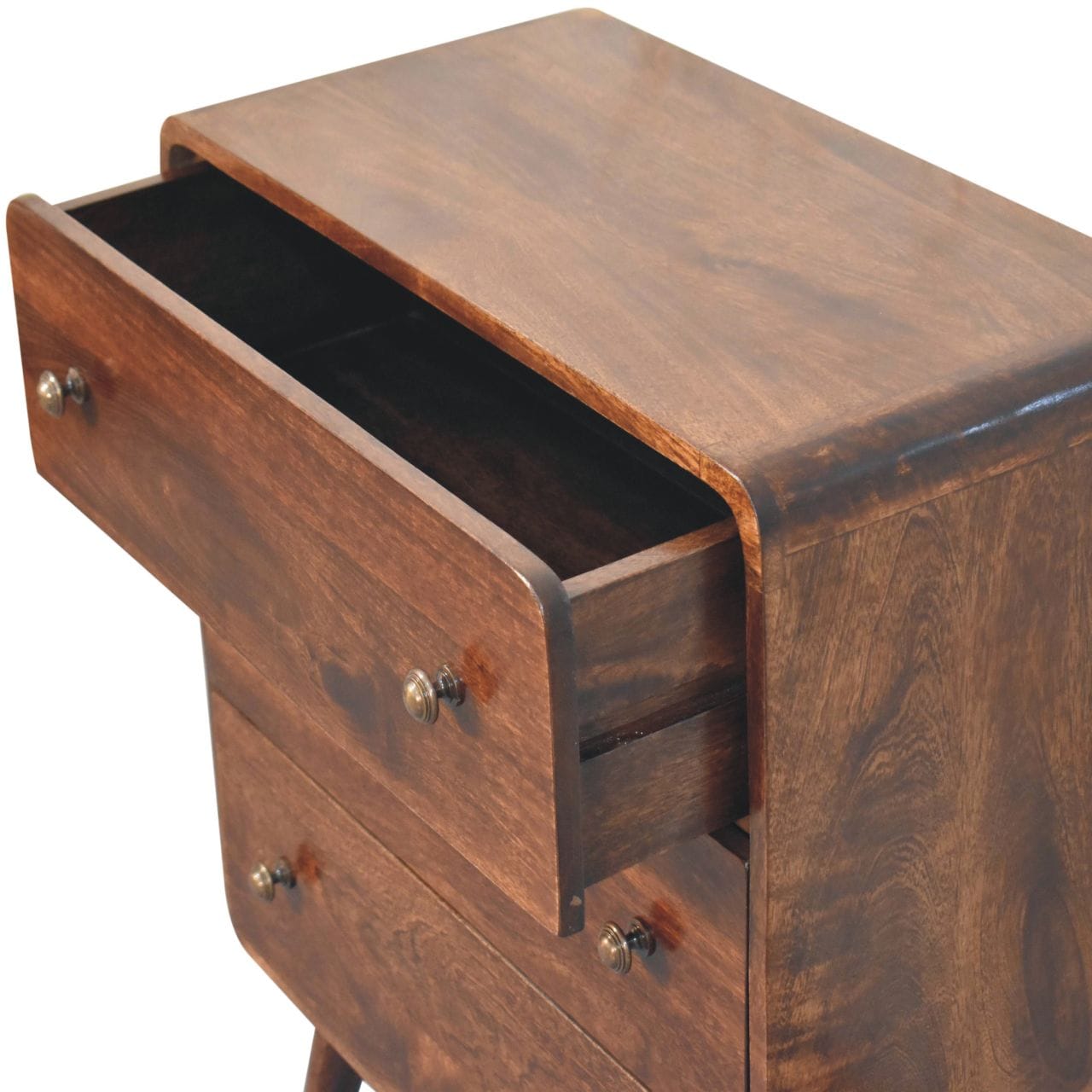 Mid-Century Modern Curved California Walnut Dresser - Solid Mango Wood Storage Chest for Bedroom - product view 6 showing...