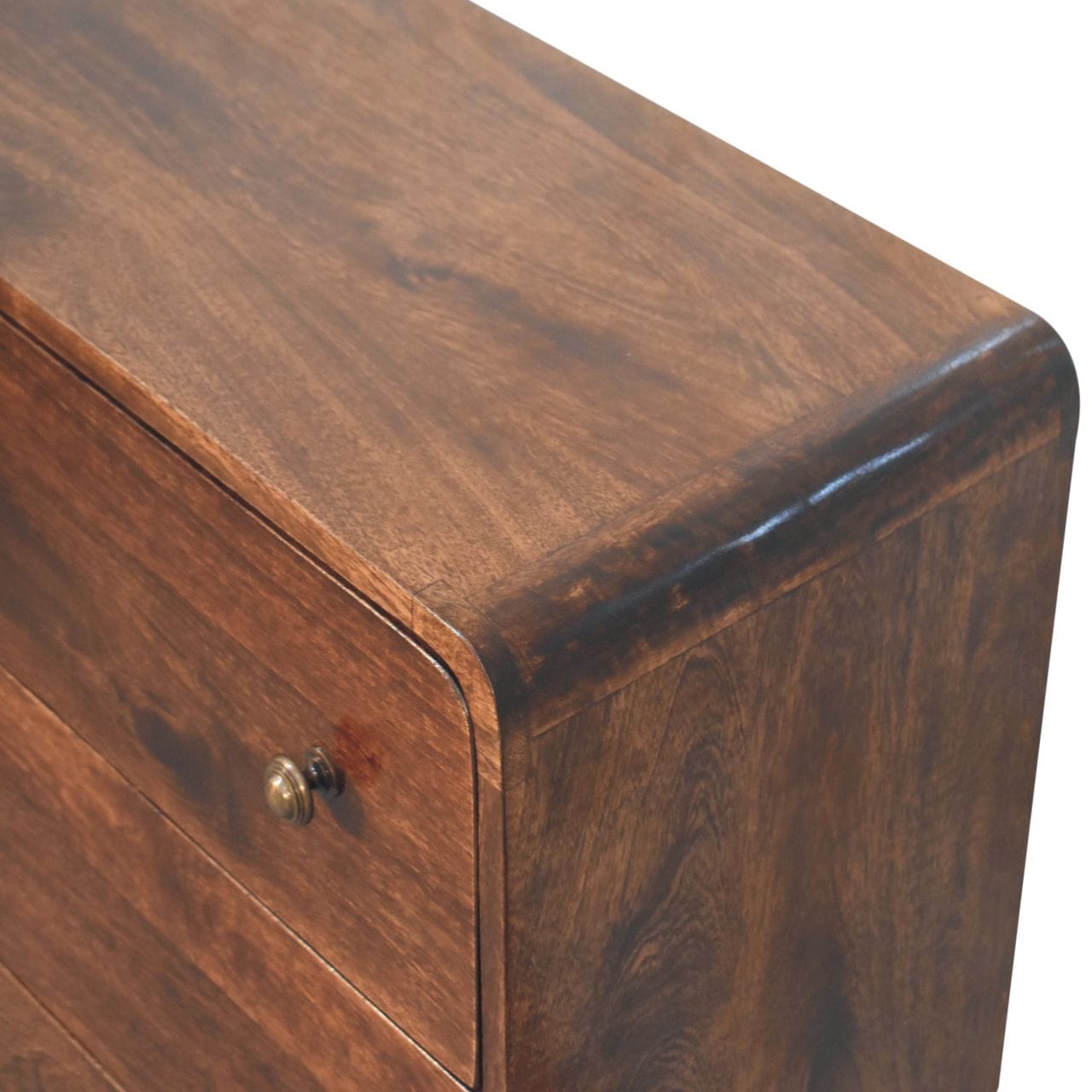 Mid-Century Modern Curved California Walnut Dresser - Solid Mango Wood Storage Chest for Bedroom - product view 5 showing...