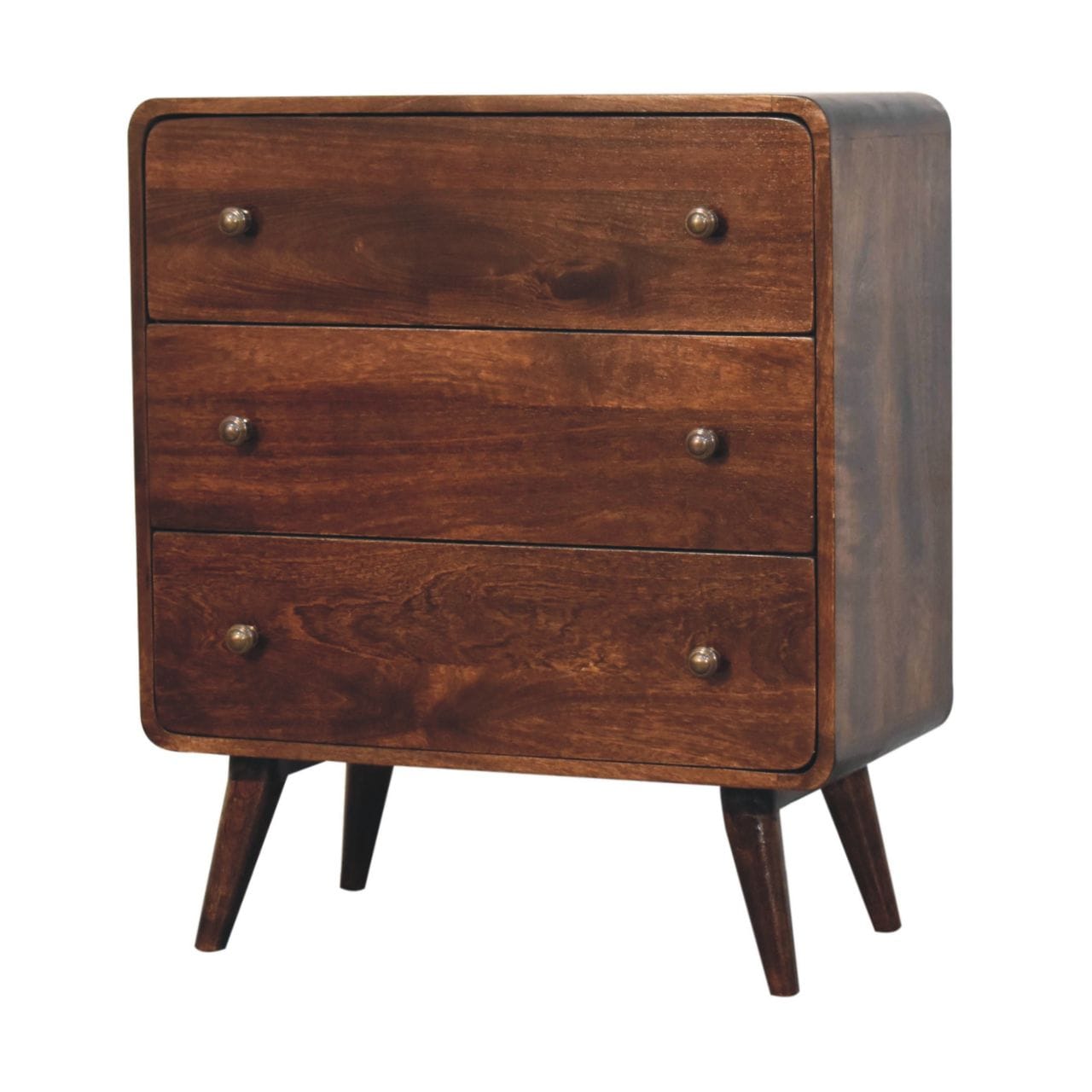 Mid-Century Modern Curved California Walnut Dresser - Solid Mango Wood Storage Chest for Bedroom - product view 3 showing...